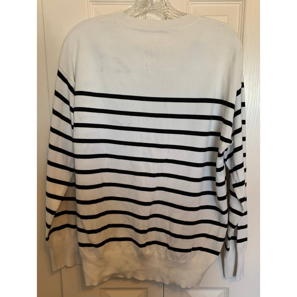 black stripe on off white 1/4 button sweater size xl womens - Picture 3 of 6